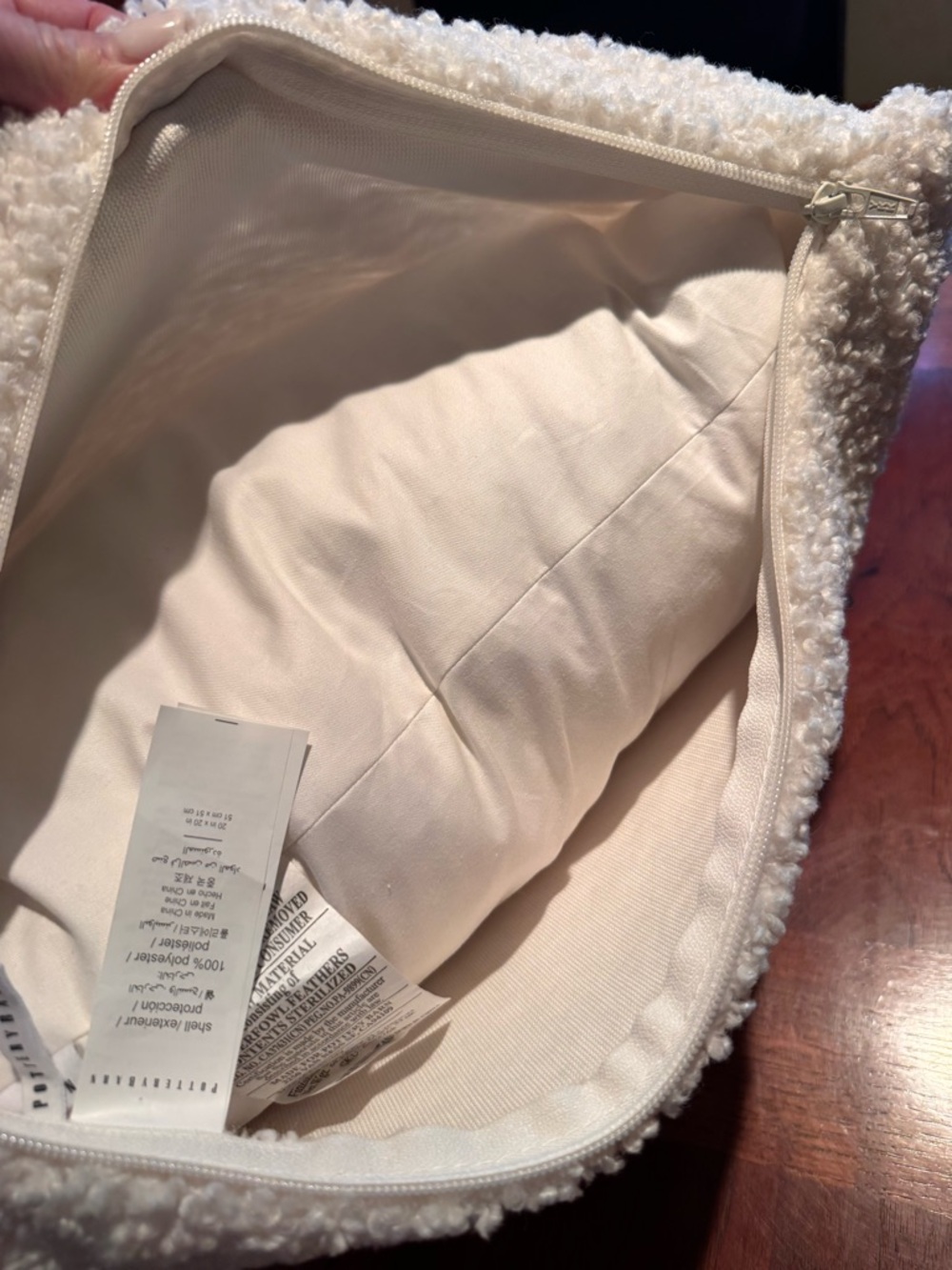 Pottery Barn Ivory Bouclé Throw Pillow, 20” w/ Feather Insert, Textured - Picture 7 of 7